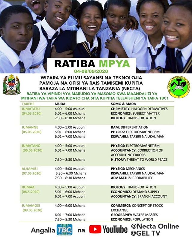 eagleshigh_'s tweet photo. Ratiba ya marudio ya masomo kwa maandalizi ya mtihani wa Taifa wa kidato cha sita kwa wiki hii TBC1.
#EaglesHighSchool
#AlwaysAimHigh https://t.co/MGpoCXvzDF