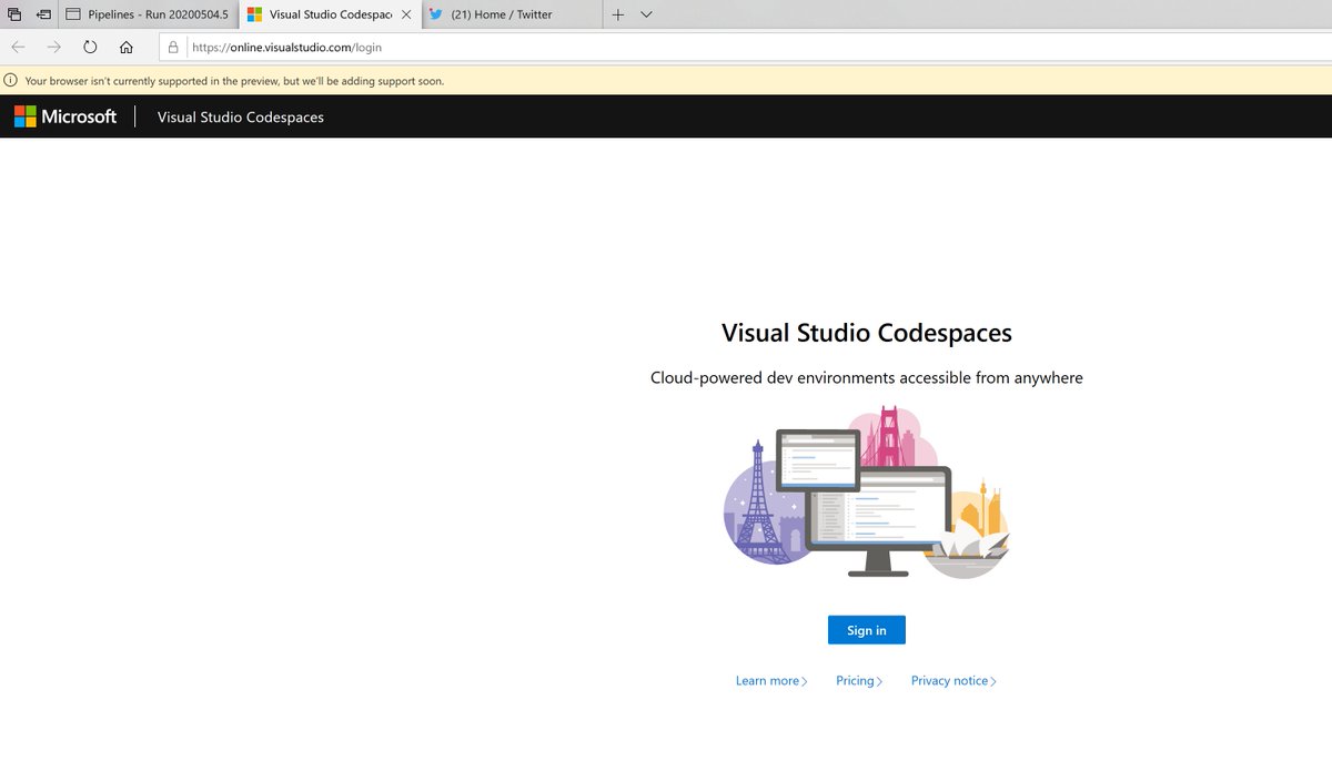 codesode_com's tweet image. This is how @Microsoft kills their thriving products.!  🙄. Online visual studio is not supported on the edge browser. Official Browser Official product combo. 😃 @VisualStudio @MicrosoftEdge