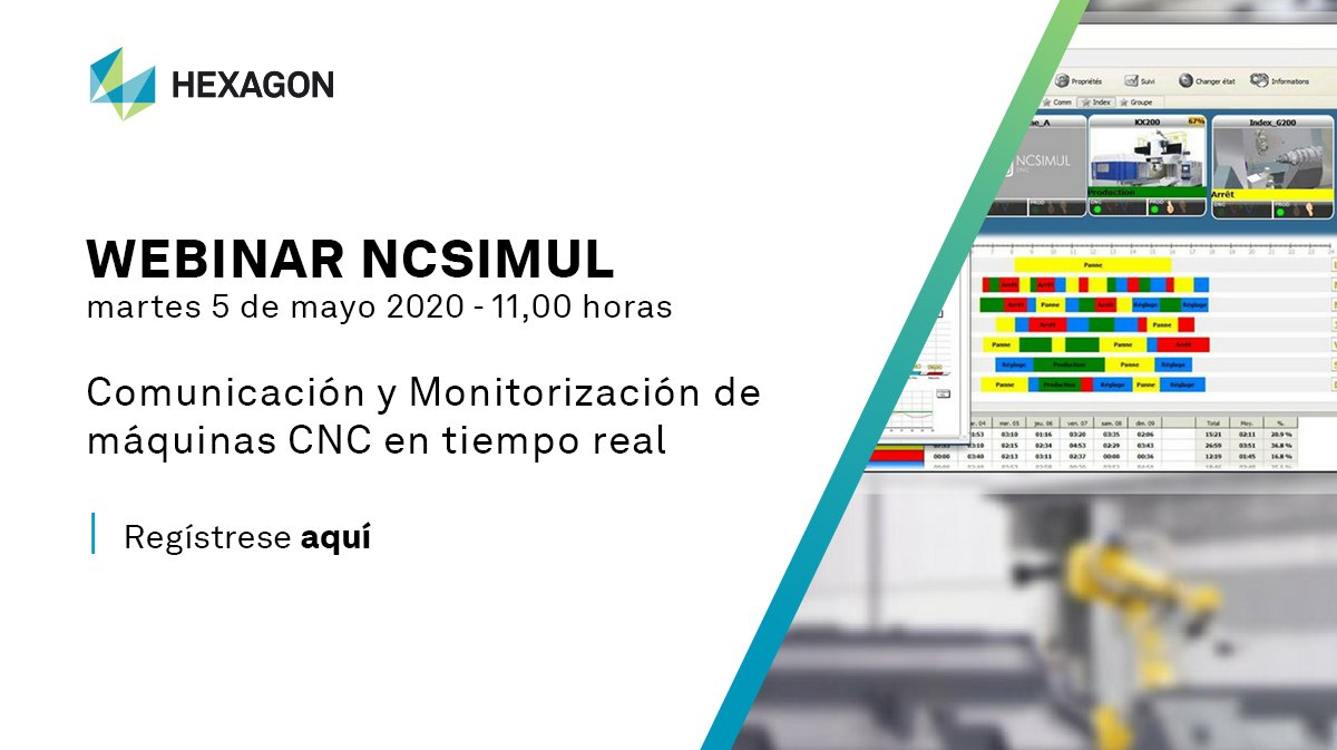[WEBINAR] último día de registro
hxgn.biz/2VN7MkP
5 mayo, 11h

Comunicación y Monitorizacion de máquinas CNC en tiempo real
•Conexión, protocolos y captura de datos
•Monitorización en tiempo real
•Enlace con sistemas ERP/MES

#MakeItSmarter <a href="/Hexagon_ps/">Hexagon Production Software</a>