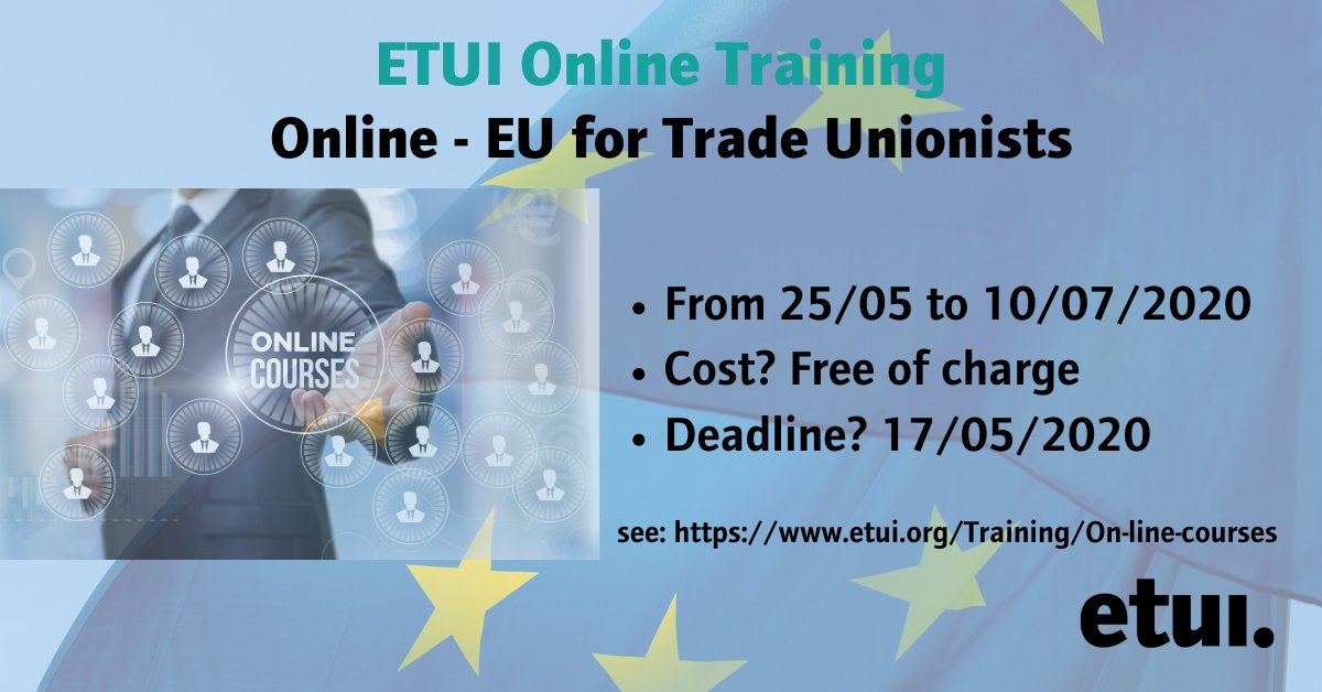 ETUI_org's tweet photo. ‼️ Still few days left to register to #etuitraining:
🔸Online EU for trade unionists
Deadline: 17/05
♾ https://t.co/DgY9sVBoKd https://t.co/guJtDErwcr
