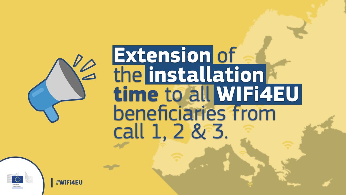 cinea_eu's tweet photo. 📣 Attention! 8 months of extension of installation time granted to all #WiFi4EU beneficiaries from call 1, 2 and 3 due to the #coronavirus #covid19 crisis 

Know more ➡️ https://t.co/NXc64oBsrW https://t.co/4WcBT3UQuC
