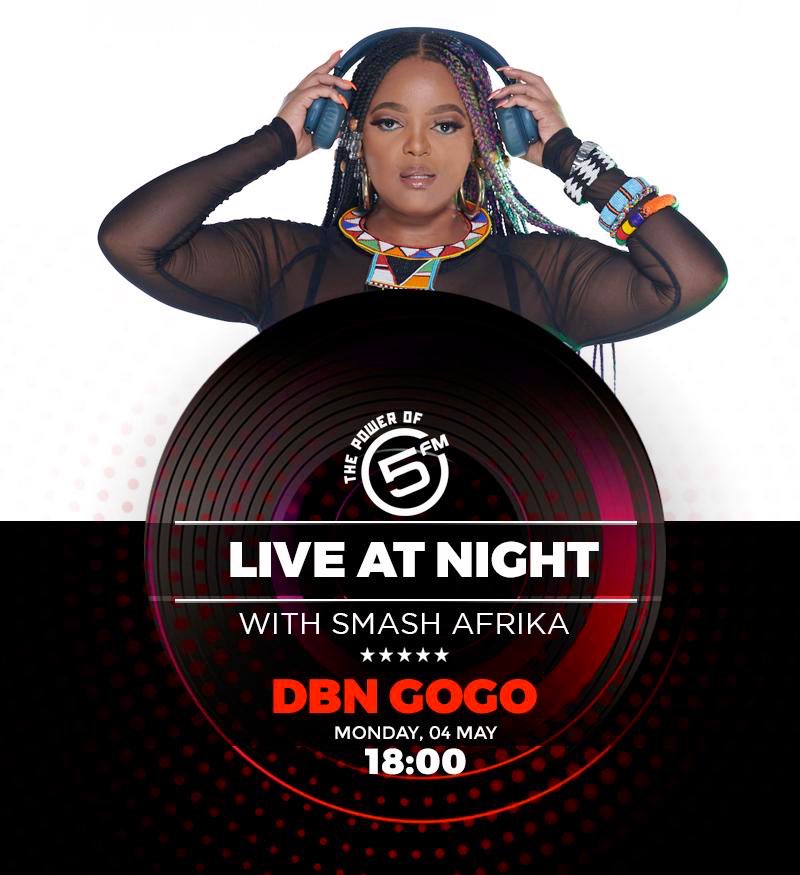 DBNGOGO's tweet photo. Don’t stop! Won’t stop! 🚨

Your new Resident on #LiveAtNight5 with @smashafrika 🔥

Catch me every Monday at 6pm #InTheMix on @5FM 🎧 https://t.co/YqPORxZmyY