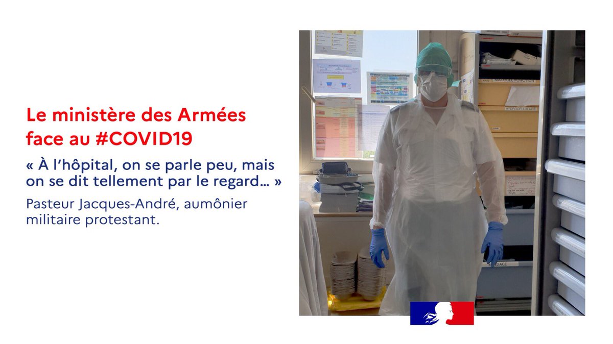 Armees_Gouv's tweet photo. Le ministère des Armées face au#COVID19, E15.
Le pasteur Jacques-André, aumônier militaire protestant, exerce au sein de l'@HopitalLaveran. Il raconte son quotidien auprès du personnel soignant et des malades.
➡️ https://t.co/r2qISVYQqk
#TousMobilisés #FranceUnie https://t.co/uXwvp97YMk