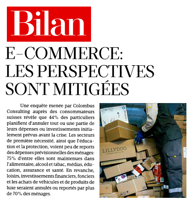 E-commerce : les perspectives sont mitigées - Les résultats de l'enquête <a href="/colombus/">Colombus Consulting</a> en Suisse dans <a href="/bilanmagazine/">BILAN</a> #Covid19 #Consommation bilan.ch