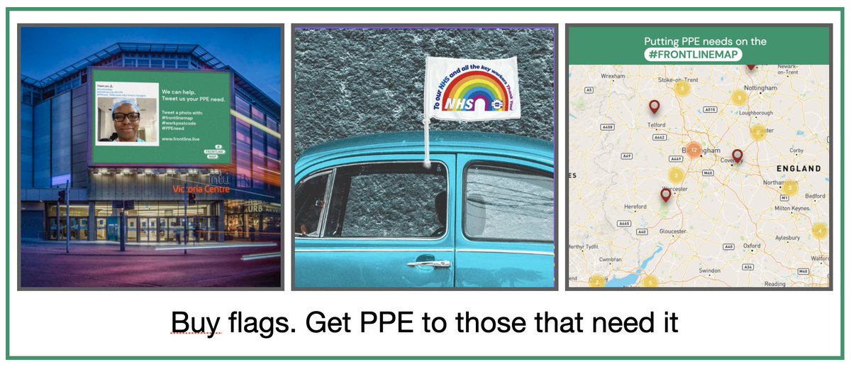 katzy's tweet photo. Thx @s_devonshire
EVERYONE can sit forward and DO more than #ClapForTheNHS
Healthcare workers short of #PPE: tweet a pic + #frontlinemap #workpostcode #PPEneed
Everyone else: By a flag. Get 3 masks to the frontline
https://t.co/rrHyyStiFZ
#showyourcolours https://t.co/jnudzw3pZv