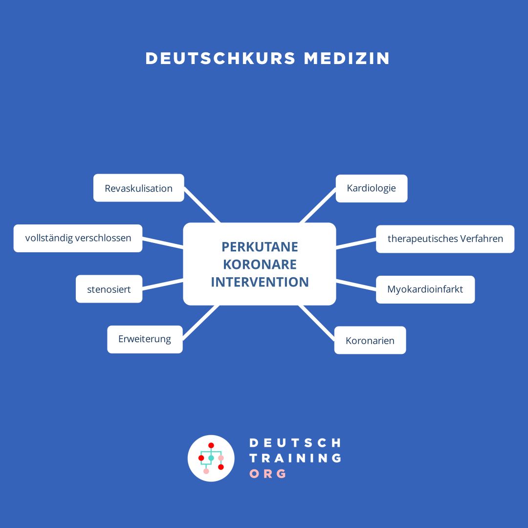 medizindeutsch's tweet photo. 🇩🇪 PCI = Perkutane koronare Intervention
🇬🇧 PCI = percutaneous coronary intervention

Wortschatz
- Kardiologie
- therapeutisches Verfahren
- Myokardioinfarkt
- Koronarien
- Erweiterung
- stenosiert
- vollständig verschlossen
- Revaskulisation

#medizin #deutschkurs https://t.co/IJyLDj4g07