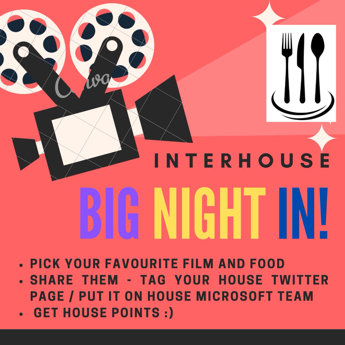 Interhouse Challenge Time! What would be your favourite food and film for a Big Night In? Competition closes on Thursday 7th May 🎥🍽️ <a href="/GHSfalkirk/">Graeme High School</a>  <a href="/GHS_Lockhart/">Lockhart House</a> <a href="/GHS_Morrison/">Morrison House</a> <a href="/GHSsteele/">Steele House</a>  <a href="/GHS_THOMSON/">Thomson House</a>  <a href="/FamilyGhs/">GHS Family Learning</a>  #interhouse #teamwork #MayTheFourthBeWithYou