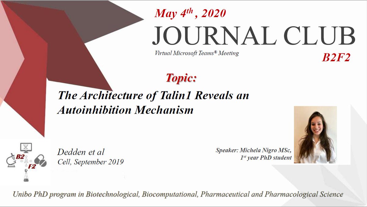 B2f2Phd's tweet photo. The first round of our JC is almost complete! In this 9th virtual meeting our colleague @Michela_Ni
will present an intriguing paper about #Talin1 and #cellinteractions from @CellPressNews.
Check it at: https://t.co/ENHVgktB5y
#JournalClub #JC #Unibo #PhD #cellcontact #teams https://t.co/SbQ7y8XoIo