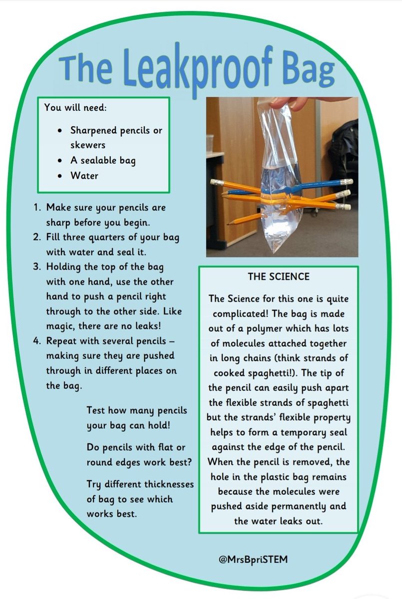 Day 5 - The Leakproof Bag

Here's another activity where Science meets magic! I wonder how many pencils you can push through before it starts to leak?