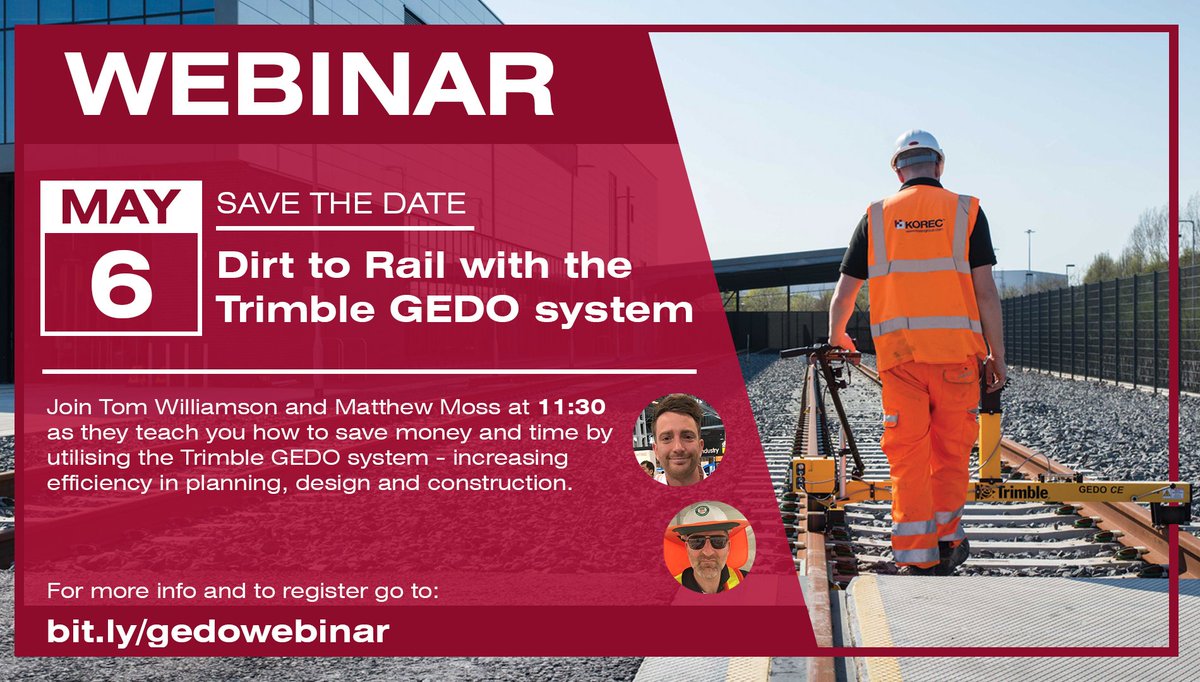 Join <a href="/tomw_korec/">thomas williamson</a> and <a href="/MattMoss_Rail/">Matt Moss</a> this Wednesday as they teach us how to save time and money by utilising the Trimble GEDO system. 

Sign up here: bit.ly/gedo_webinar