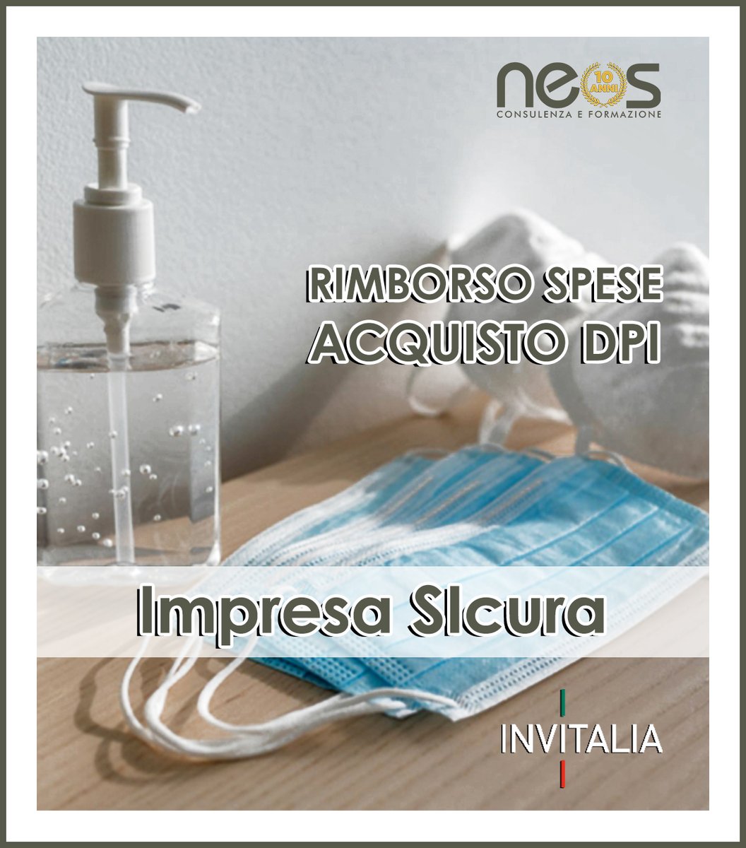 NEOS_Srl's tweet photo. 💶💵#Invitalia #ImpresaSIcura: RIMBORSO SPESE PER ACQUISTO #DPI ➡ https://t.co/xIEoLaFcLI 💶💵

Ripartire dopo l’emergenza #COVIDー19 è giusto e necessario, ma è assolutamente imprescindibile farlo con i giusti Dispositivi di Protezione Individuale (DPI) https://t.co/o8VNyO7NM4