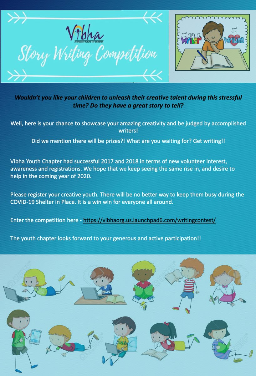 VibhaStriders's tweet photo. Yay! The Story Writing Competition’s Early Bird registration has been extended. Come on kids let’s get creative- join and win prizes and you’ll be supporting a great cause too! https://t.co/UHQlDDNcpi https://t.co/MzuEcoi49J
