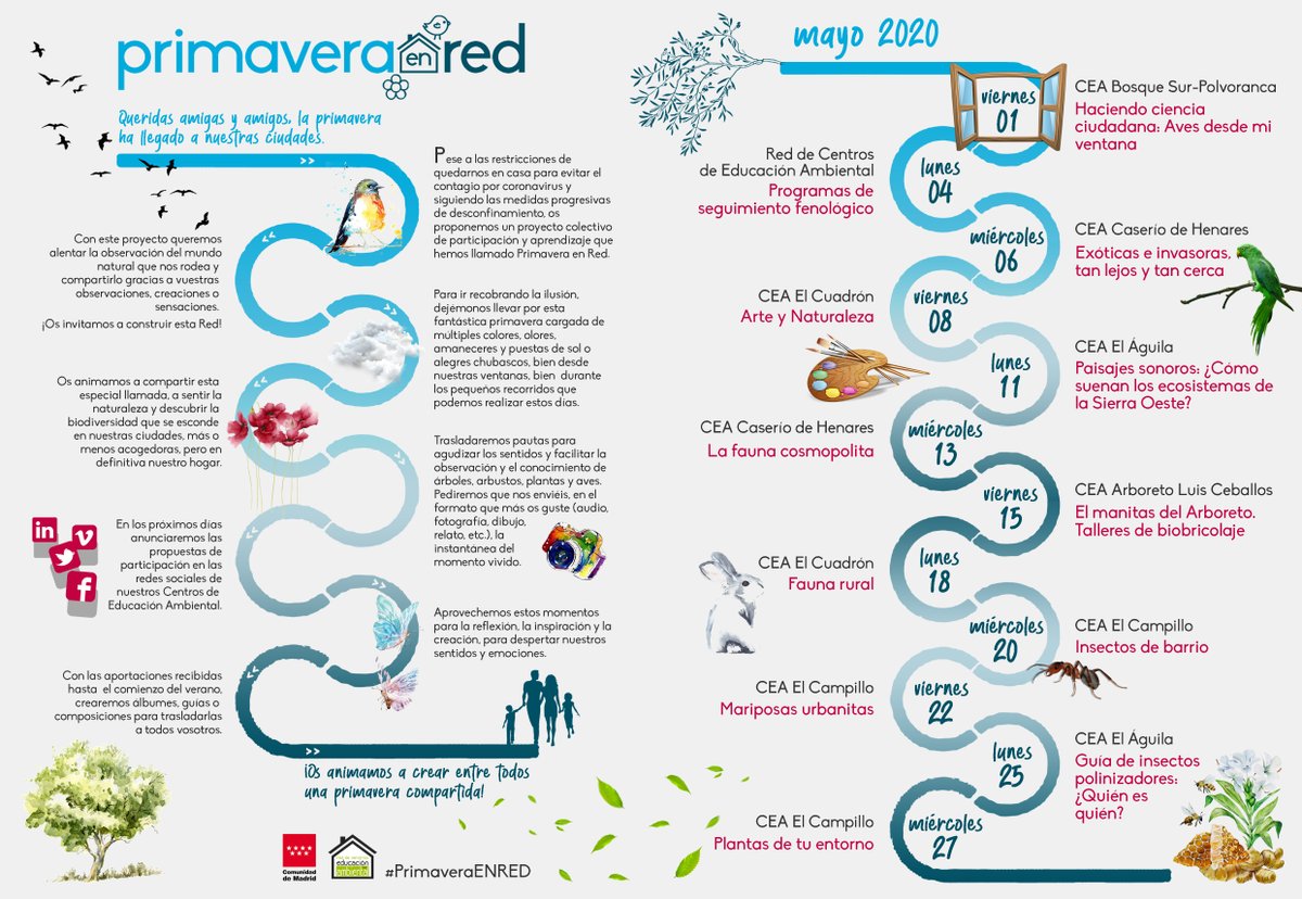012CMadrid's tweet photo. #PrimaveraEnRed, un proyecto colectivo de participación y aprendizaje. Pautas para agudizar vuestros sentidos desde la ventana o en los pequeños paseos de estos días y cómo compartir después esos instantes ¡Os invitamos a todos a construir esta Red! https://t.co/X6vhPRkPdY https://t.co/92FuxcYeJA