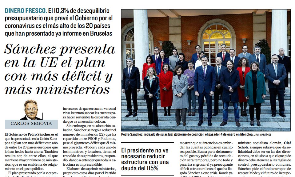 AnaZurita7's tweet photo. 😡Es inadmisible que España, que presenta en Bruselas la mayor previsión de repunte del déficit, sea al mismo tiempo el país con el Gobierno más extenso, caro, ineficiente e inoperante, que además utiliza el BOE en pleno estado de alarma para continuar aumentando su estructura. https://t.co/UR85iryTUs