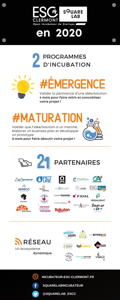 [SQUARELAB en 2020]🔍 

💡Coaching individuel, formations &amp; ateliers collectifs
📍Accès espace coworking 
🚀 Événements #networking 

📥 Postulez à l’un de nos programmes pour rejoindre l’aventure ! #entrepreneuriat #incubateur 

Pour candidater ➡️ urlz.fr/cw8Q