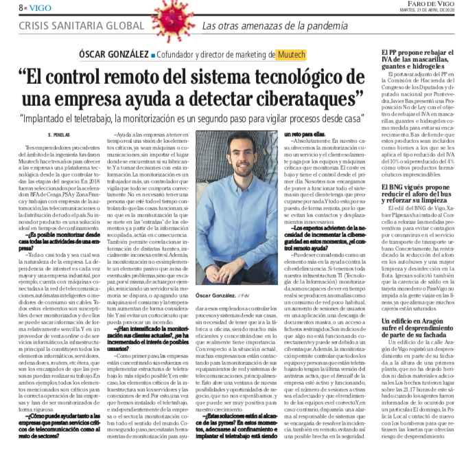 clusterticgal's tweet photo. O noso socio @muutech e a súa solución tecnolóxica de monitoraxe son noticia en @Farodevigo 🗞👇🏼 https://t.co/9YHod6GyWZ