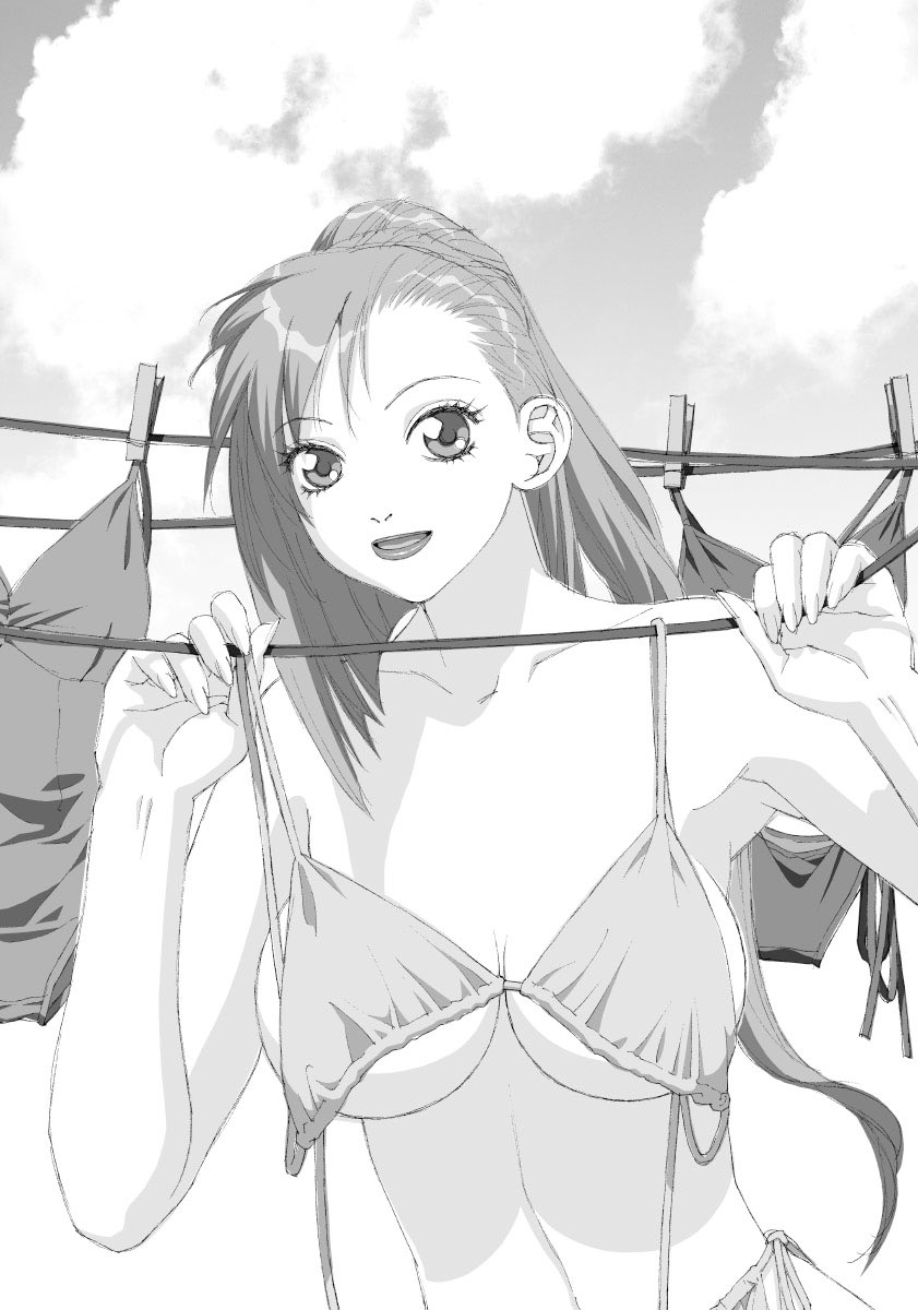 「ボクのふたつの翼」から、台詞フキダシ無し絵、その,15
両性具有の娘の自分の身体の目覚めから恋愛に至るまでの話し…が、途中からSFになっちゃうのです(^^;;

この頃はペン入れした原画をスキャナーでMacに取り込んでPhotoshopで彩色から仕上までしています

原画紙はBBケント、ペン入れはピグマ 