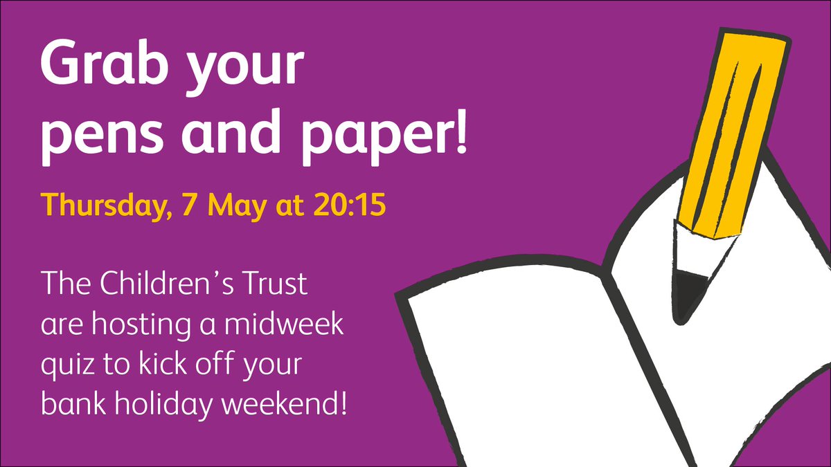 Childrens_Trust's tweet photo. Join us at 20:15 on Thursday, 7 May for The Children’s Trusts first ever Facebook Live quiz! Find out more 👉 https://t.co/3Zuy54R04k https://t.co/dBTP1u3eqn