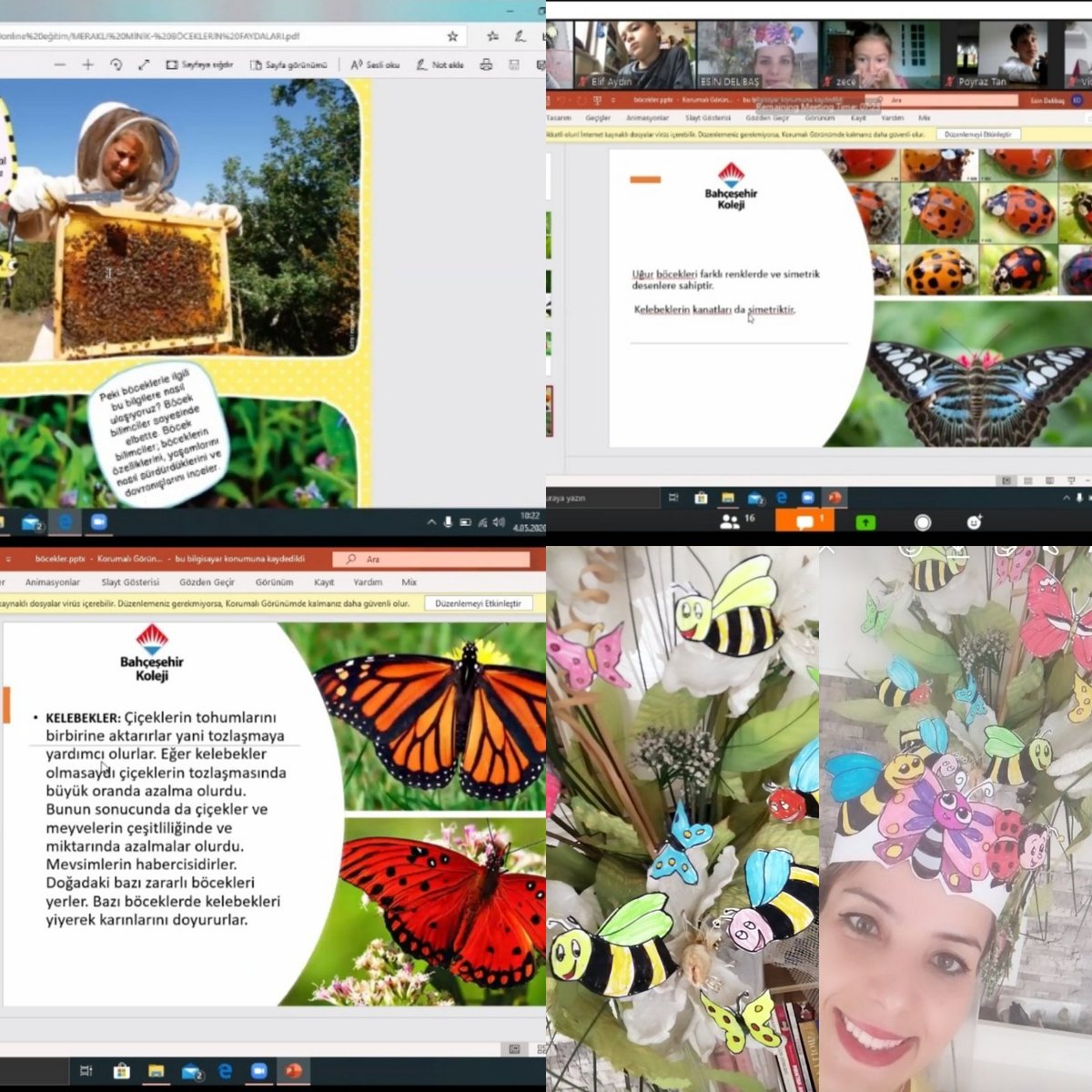delibas_esin's tweet image. Uzaktan Eğitim 7.Hafta 1.Gün ders zili çaldı.Anaokulu öğrencilerimiz ile online sınıfta buluştuk.Öğrencilerimizin akademik süreçlerini uzaktan eğitimle desteklerken online buluşmalar ile de sosyal ve duygusal durumlarını takip ediyoruz. #arılar #kelebekler
#böcekler