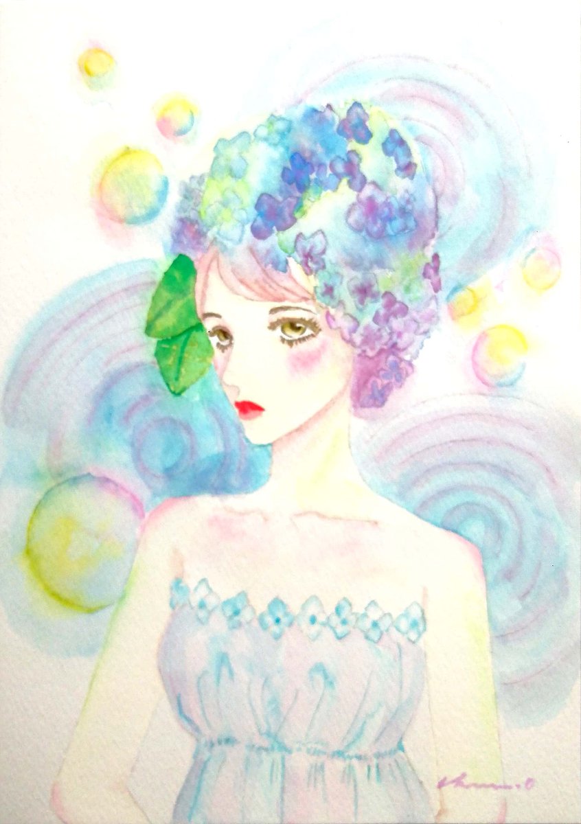 これがこう。
【紫陽花ヘッドドレス】

#水彩画
#透明水彩
#イラスト
#紫陽花 