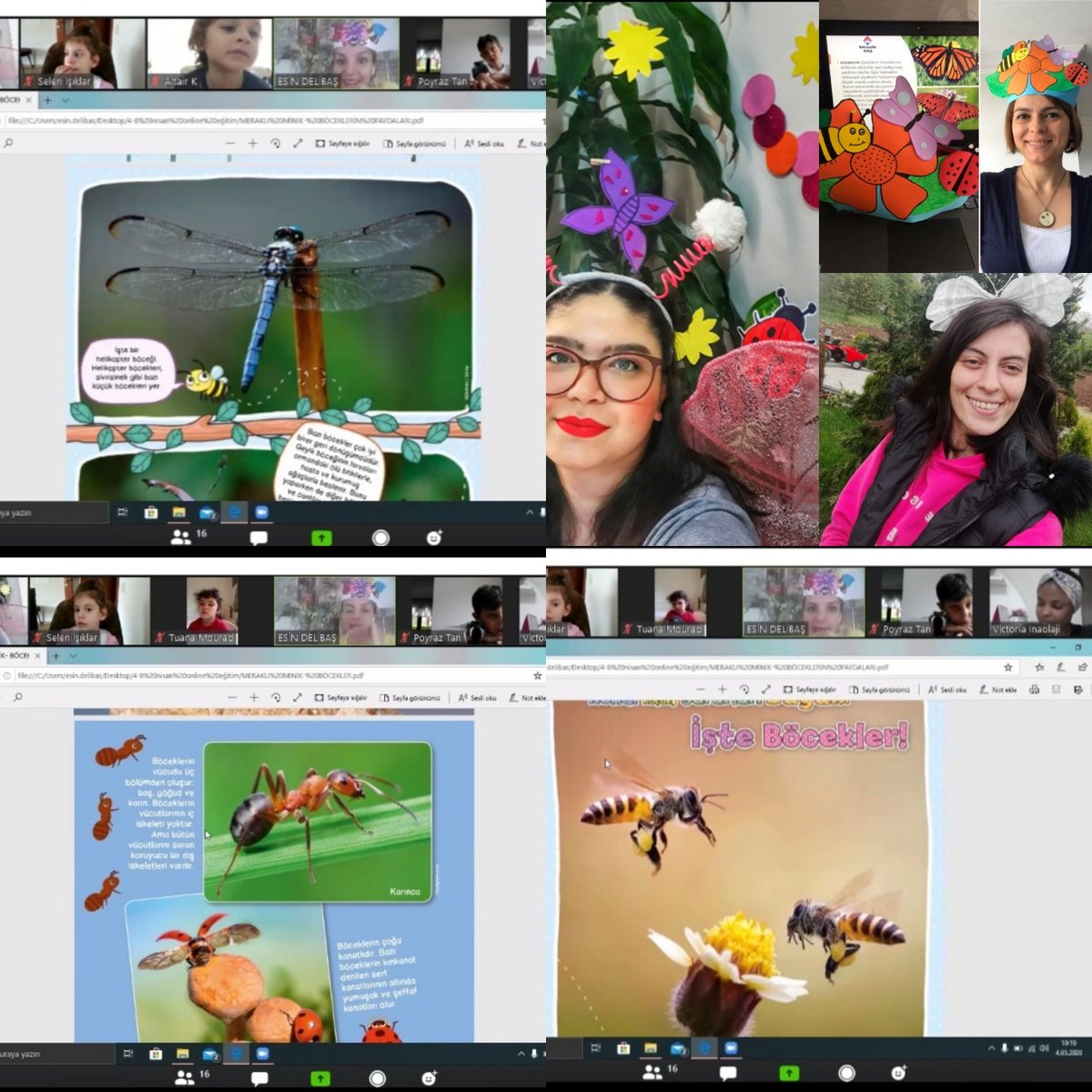 delibas_esin's tweet image. Uzaktan Eğitim 7.Hafta 1.Gün ders zili çaldı.Anaokulu öğrencilerimiz ile online sınıfta buluştuk.Öğrencilerimizin akademik süreçlerini uzaktan eğitimle desteklerken online buluşmalar ile de sosyal ve duygusal durumlarını takip ediyoruz. #arılar #kelebekler
#böcekler