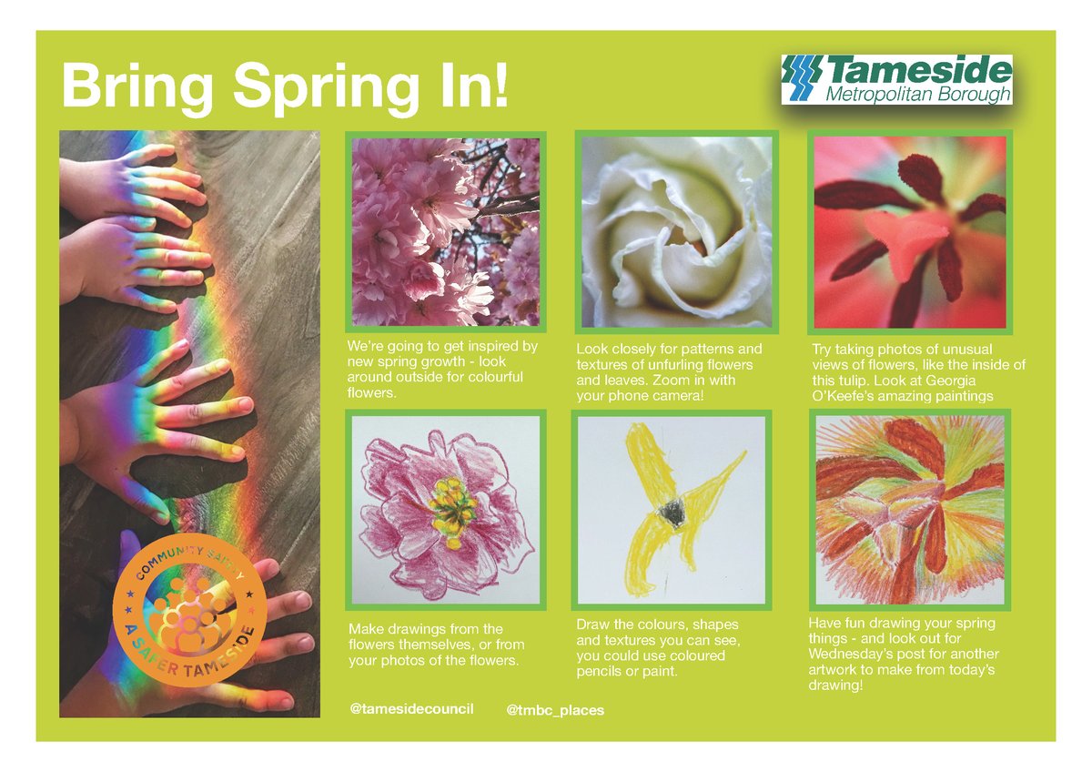 TamesideCouncil's tweet photo. This week's creative activity is all about bringing spring in with @samowenhull
Look at new growth around you, in your garden or during a walk! 🌷 🌻 🌱
#bringinspring #proudtameside #natureart_tameside #ourcommunity https://t.co/hbb3IqRYf6