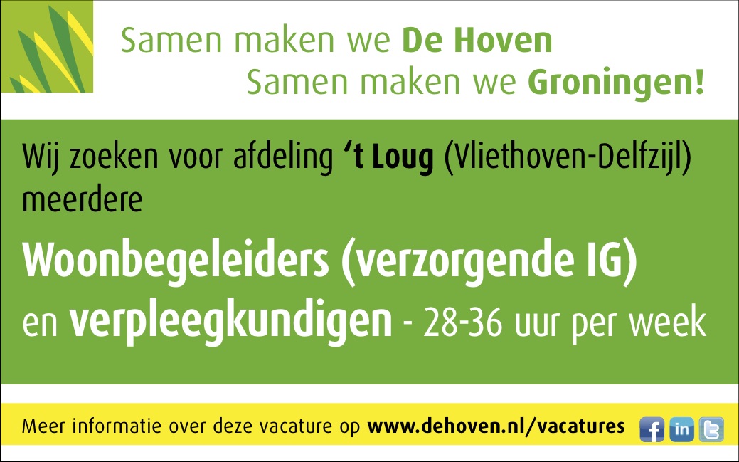 Wij zijn voor 't Loug (Vliethoven - Delfzijl) op zoek naar woonbegeleiders en verpleegkundigen.
Meer info: dehoven.nl/werken-bij/vac…
RT = tof!