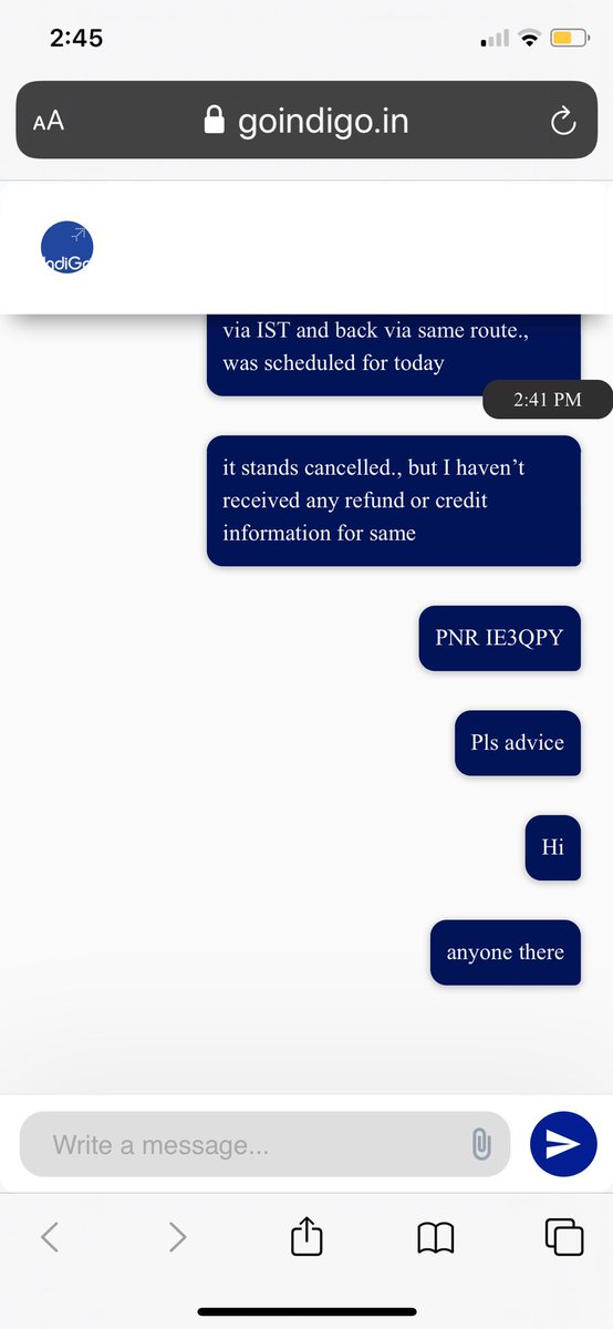 atulbanshal's tweet photo. @IndiGo6E my wife swati Banshal’s flight 6E 4001 from delhi to IST and then from IST to Athens and back to india is cancelled. I tried reaching ur chat center multiple times for credit /refund but no one responded so far. Pls advice https://t.co/nBxSOP3qc2