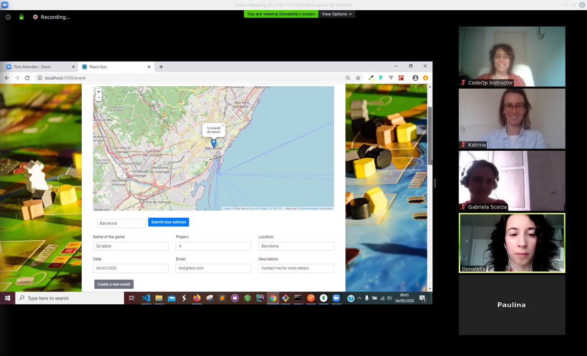 doublebyte's tweet photo. Today I had one of my proud moments as an instructor, when I saw the two project presentations. There was even a #map and some #geocoding ! #FoodiePlanner #FunShare #CodeOp #GIS #leaflet #fullstack #javascript #OpenCage #bootcamp #womenintech https://t.co/pXO0UAnbxU