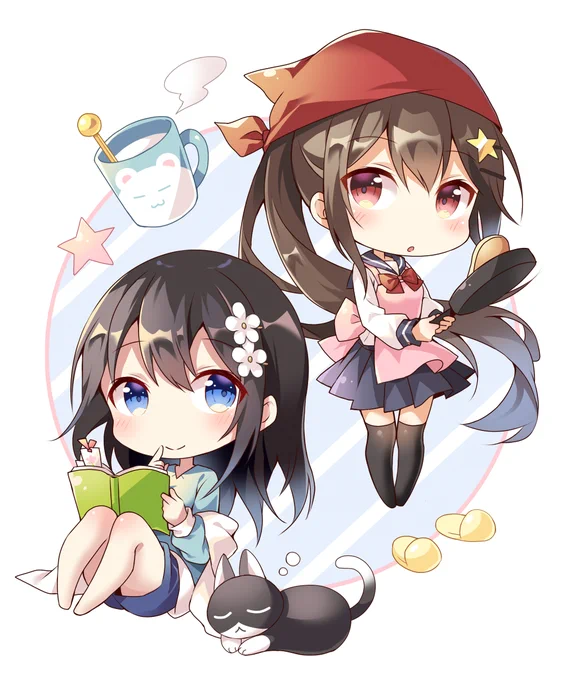 「お家でうたげスタイル」
かんろ&ふうみ久々にデフォルメで描いてみました!
#オリジナル 