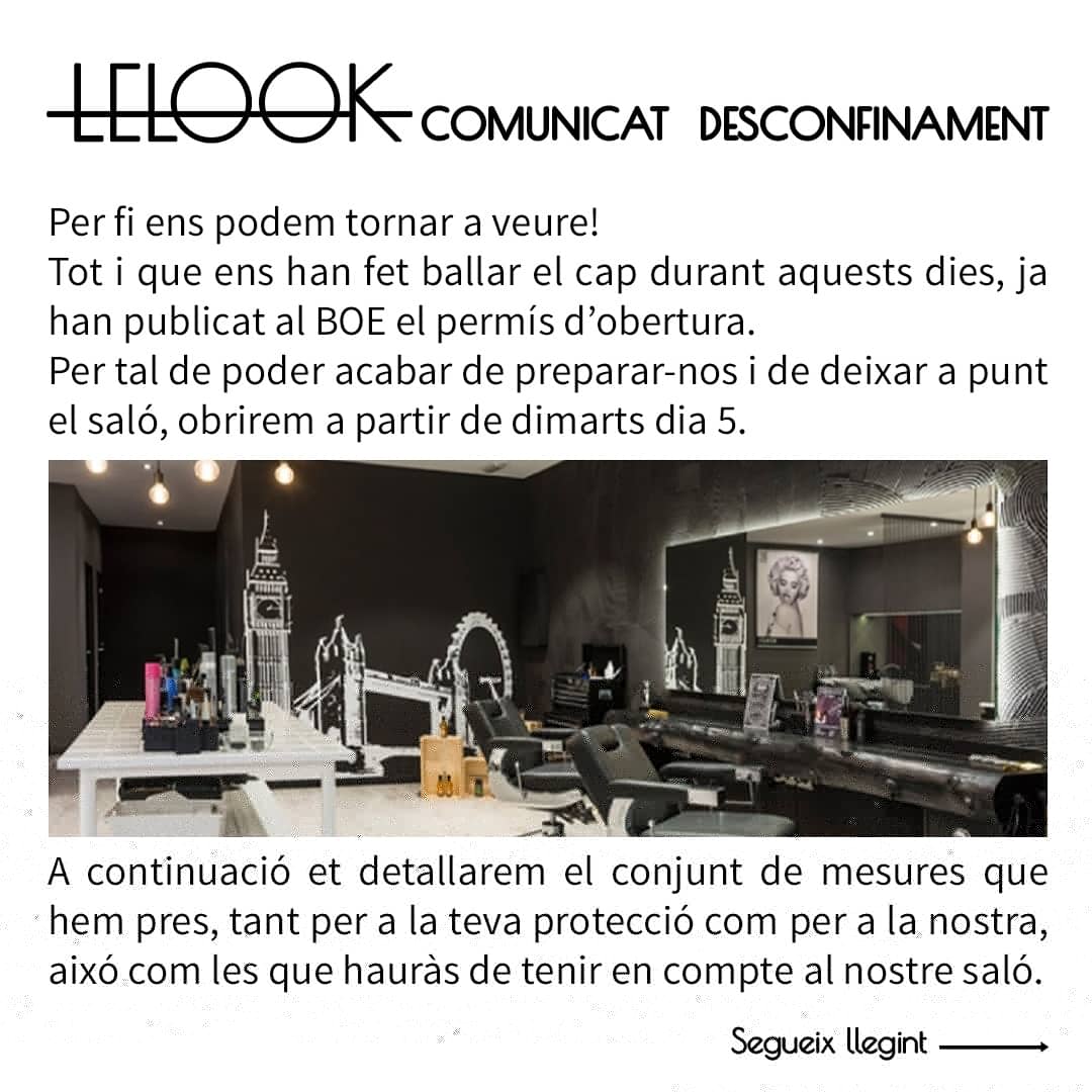 LeLookSBD's tweet photo. Habemus BOE!
Per fi ens tornarem a veure! A partir de dimarts 5.
Aquí t'expliquem tot el què et cal saber de la tornada. 👇🏻
#lelook #mylelook #perruqueria #desconfinament #Sabadell #RamblaSabadell https://t.co/YJdBJYsPSi