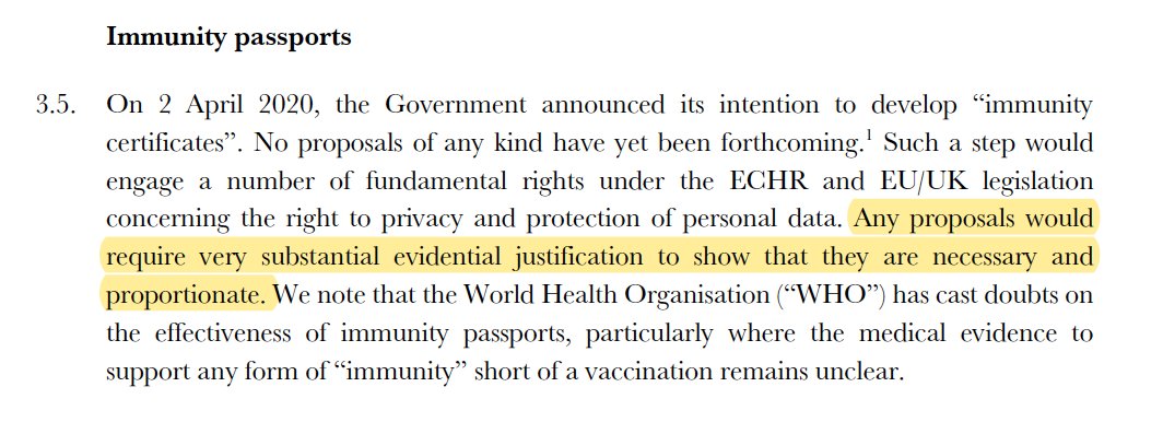 If you are trying to understand the complex legal (and ethical) issues around the proposed contact tracing app and immunity passports then this new paper from  @RaviNa1k  @matrixchambers is really interesting and thorough...  https://www.matrixlaw.co.uk/wp-content/uploads/2020/05/Covid-19-tech-responses-opinion-30-April-2020.pdf /124