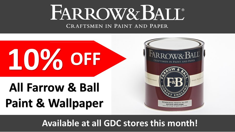 Visit any GDC store this month where you will find probably the largest stocks of Farrow &amp; Ball in the country all with 10% off in May!