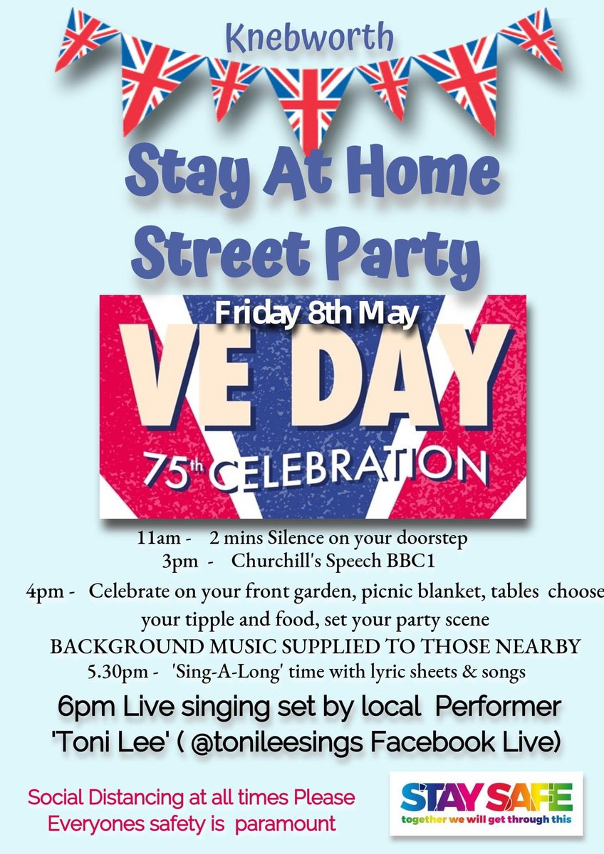 #VEDay #VEDay75 #Knebworth #stayathomestreetparty #StayAtHome #staysafe #ToniLeesings Friday 8th May FACEBOOK LIVE 6pm. #FacebookLive 👉facebook.com/Tonileesings/
