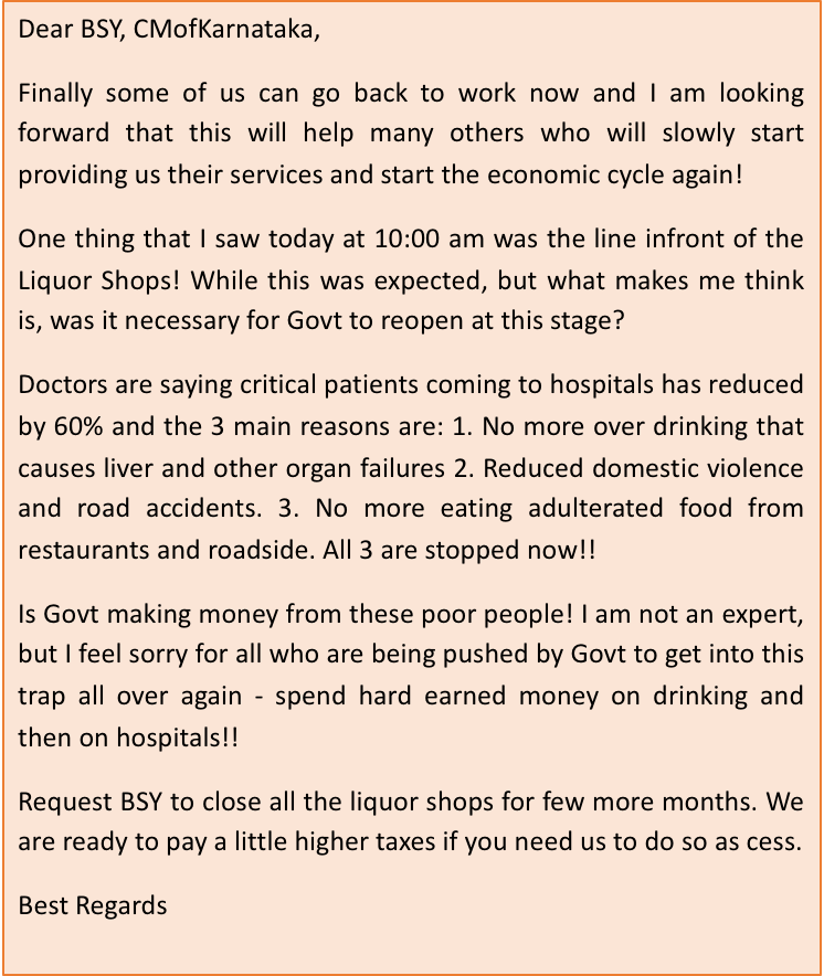 bbanakar's tweet photo. @ShivAroor @rajeev_mp @rajeev_mp I wish you would instead voice against opening of Liquor shops!! Dear BSY, @CMofKarnataka 
Please help the poor recover and not hurt them more! https://t.co/yS8dAX5Jzw