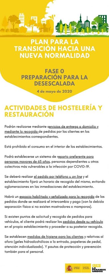 👇🏻  Aquí os dejamos las indicaciones para las actividades de hostelería y restauración dentro de la fase 0 que se inicia hoy, lunes 4 de mayo.