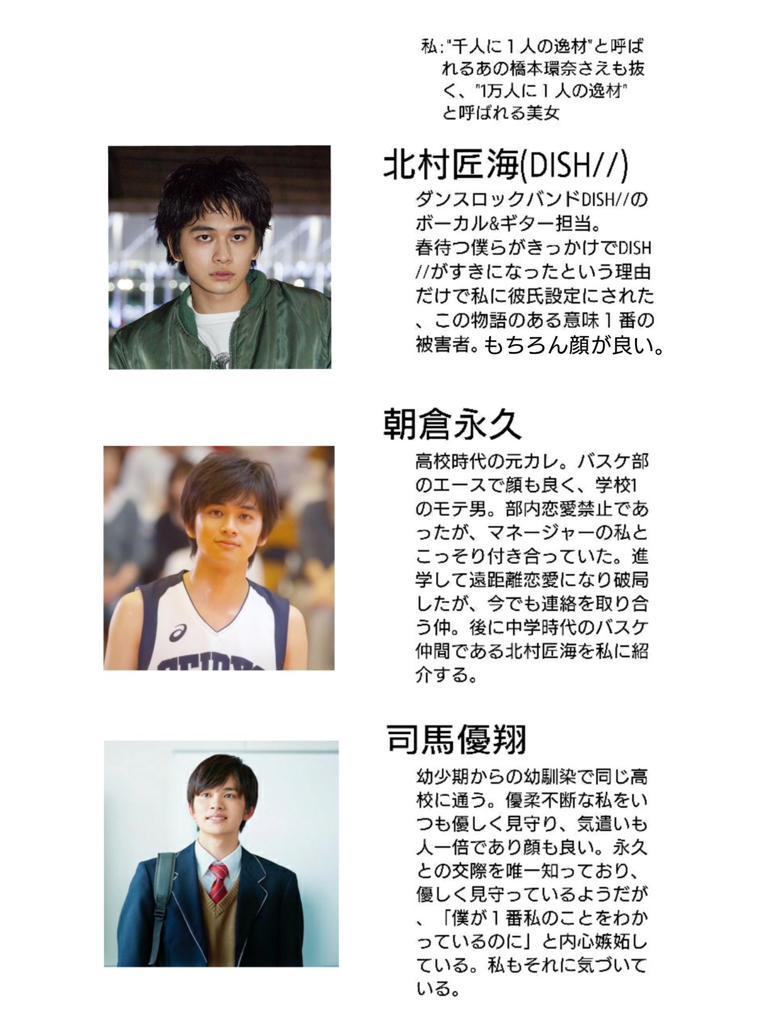 さち子 私のことが好き シリーズ作ってみました Dish 北村匠海が彼氏設定でありながら 複数の俳優北村匠海にも惹かれてしまう恋多き私の罪で贅沢な妄想恋愛ストーリー 来世はこんな世界線で生きたい お暇な時にでも是非ご自身に当てはめてみて