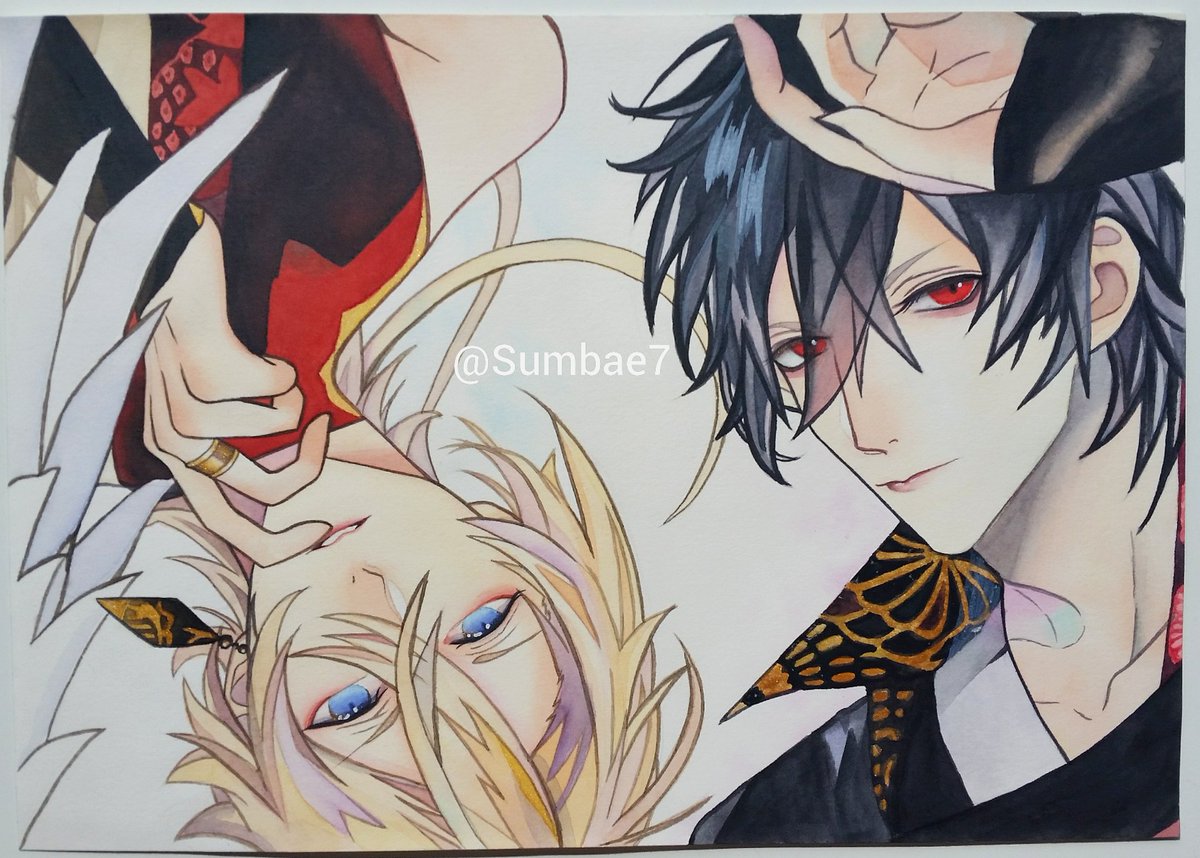 Sumbae7's tweet photo. Shiro and Kuro from Ballad Opera
A redrawing I did of the 2nd cover.
#watercolor #balladopera #manga
Schmincke watercolor on Arches hotpressed paper. https://t.co/PZ22ux6zyB