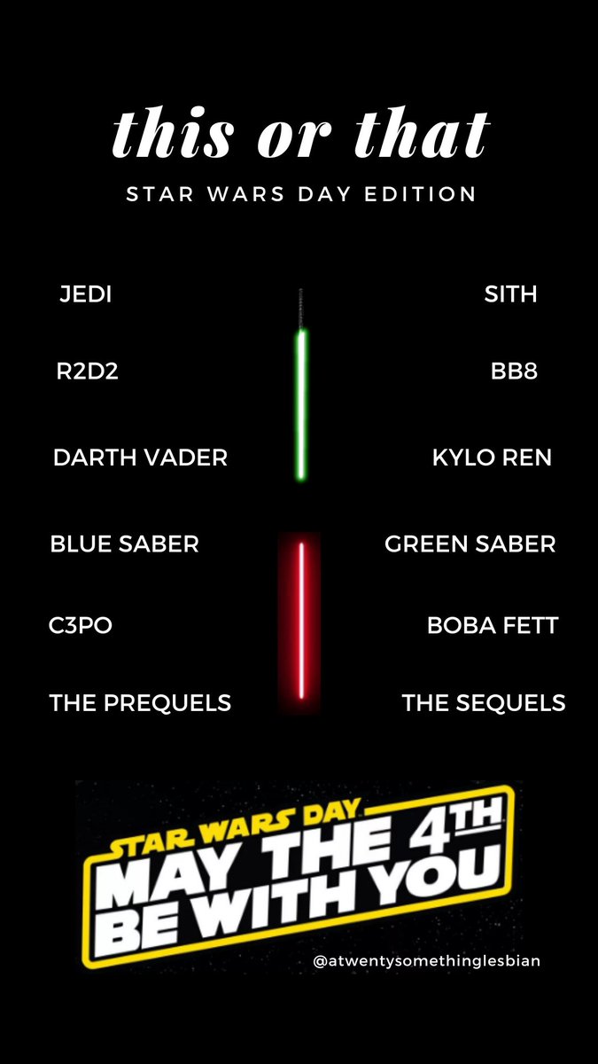 Nic has created an Instagram story template for Star Wars Day today! Save and play along 😊✌🏼 

#StarWarsDay #StarWars #MayThe4th #MayThe4thBeWithYou #InstagramStories #template #thisorthat