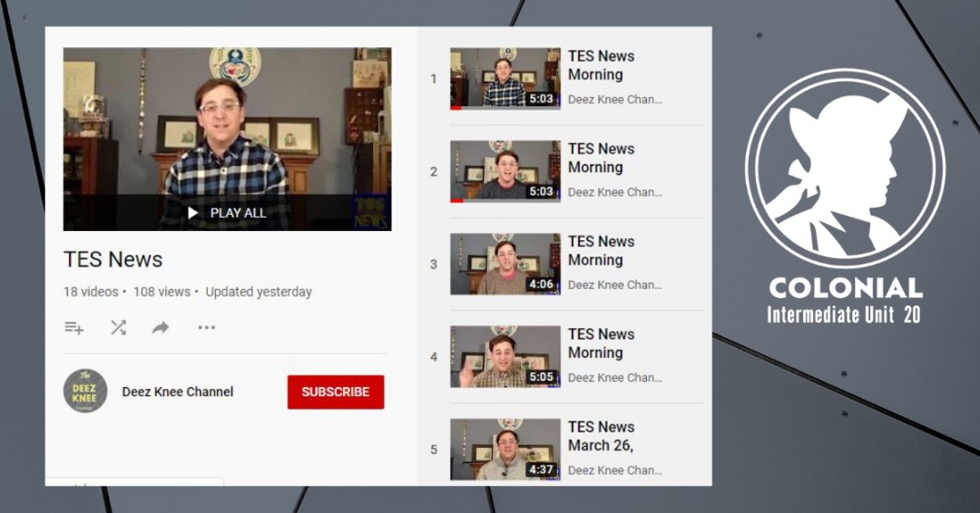 ColonialIU20's tweet photo. Mr. Huff creates a daily video about weather and current events for his students to watch with their families before class begins.  The morning videos are a great way to get brains moving and springboard into the lesson of the day! #AmazingIU20Staff #LearningContinuesinPA https://t.co/9z1Yu4mw0E