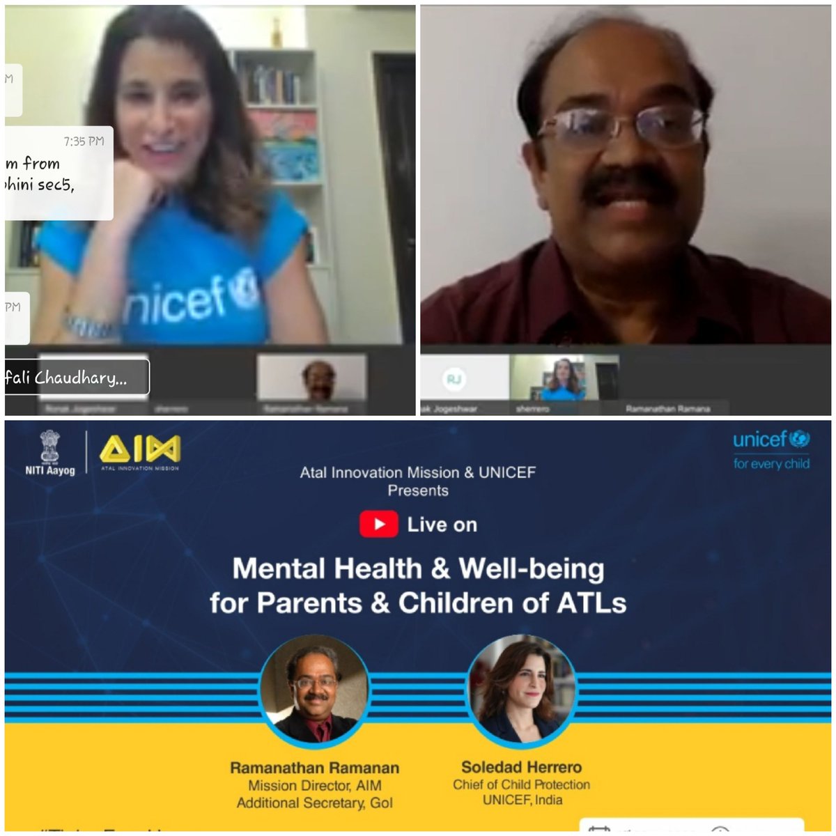 shefali_ch's tweet image. Attended live session on #MentalHealthWellbeing AIM MD @rramanan &amp;amp; @UNICEF Chief of Child Protection @SoledadHerrero  #TinkerFromHome #AtalTinkeringLabs @pkdhillon_08 @charuchhabra2