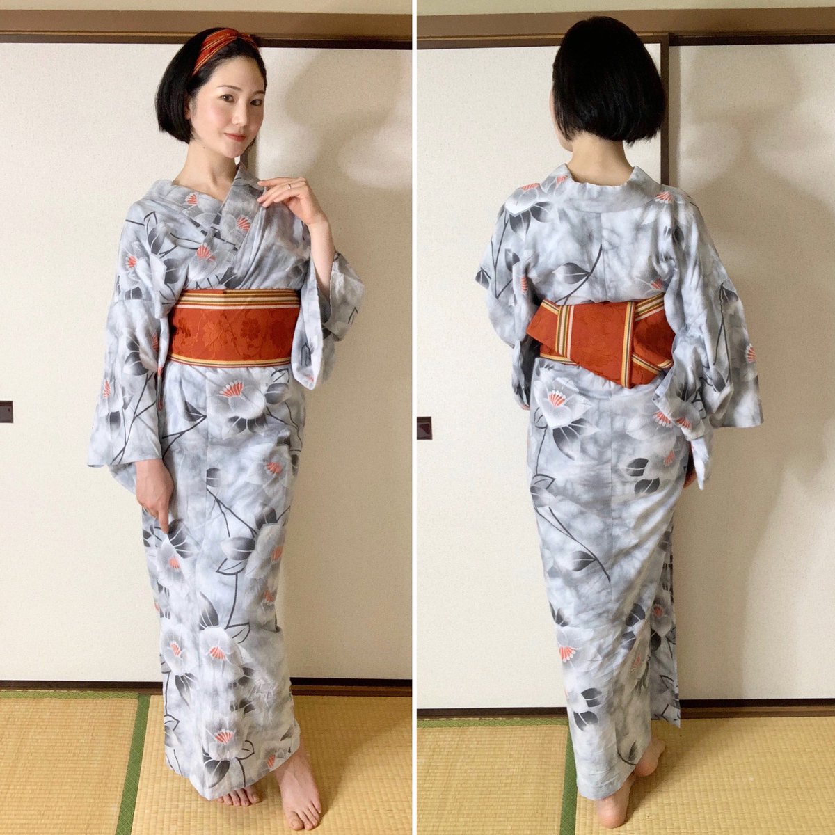 すなお おうち浴衣 帯は貝の口です 羽織をリメイクしてヘアターバンを作ったよ ボサボサキノコ頭がちょっとすっきり