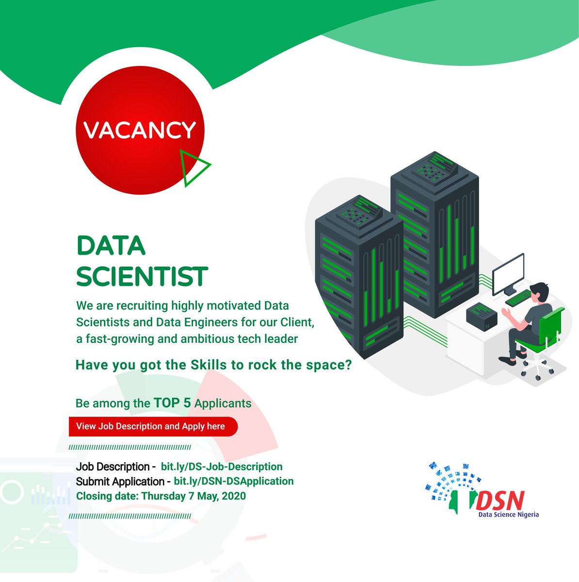 dsn_ai_network's tweet image. We are recruiting highly motivated Data Scientists and Data Engineers for our Client, a fast-growing and ambitious tech leader

Have you got the skills to rock the space?

Apply to be among the top 5 Applicants. 

Apply here:
bit.ly/DSN-DSApplicat…