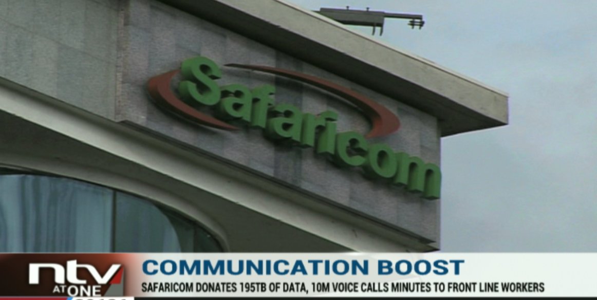 ntvkenya's tweet photo. Safaricom to provide 195TB of data, 10 million voice call minutes and 33 million SMSs to critical govt healthcare workers for the next three months.

This follows a request by CS Kagwe, for communication support for the pandemic response teams. #NTVAtOne https://t.co/qcj1gD3SeZ