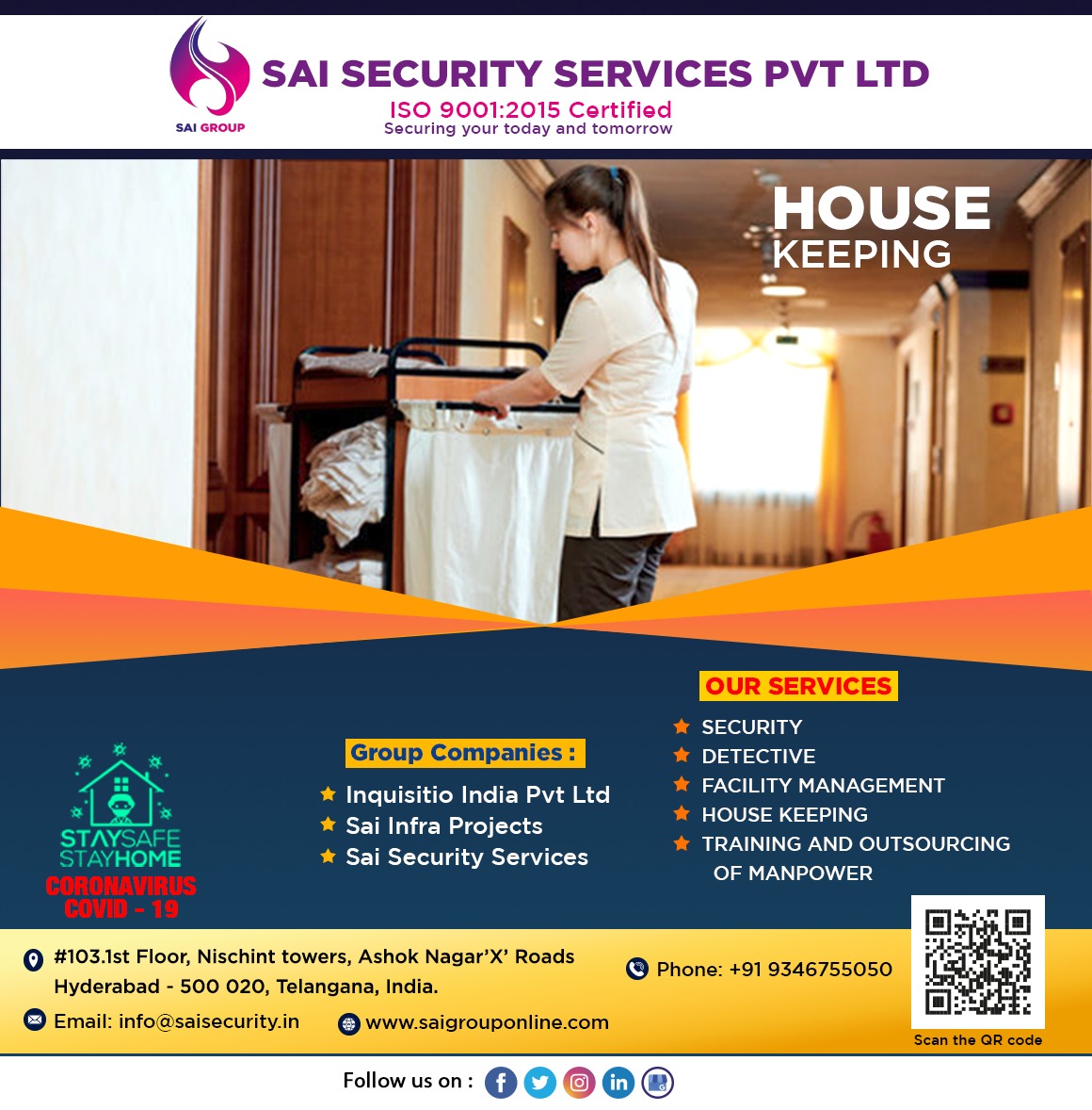 SaisecuritySer5's tweet photo. Our #SaiSecurityServicesPvtLtd is a company consisting of group of experts who strive to provide quality services, we also provide services for facility management. 

#Stay_Home &amp; #Stay_Safe.

Visit for more details: https://t.co/tCHHwwqYsx

#housekeeping,#cleaning https://t.co/nx14Y63Z5Z