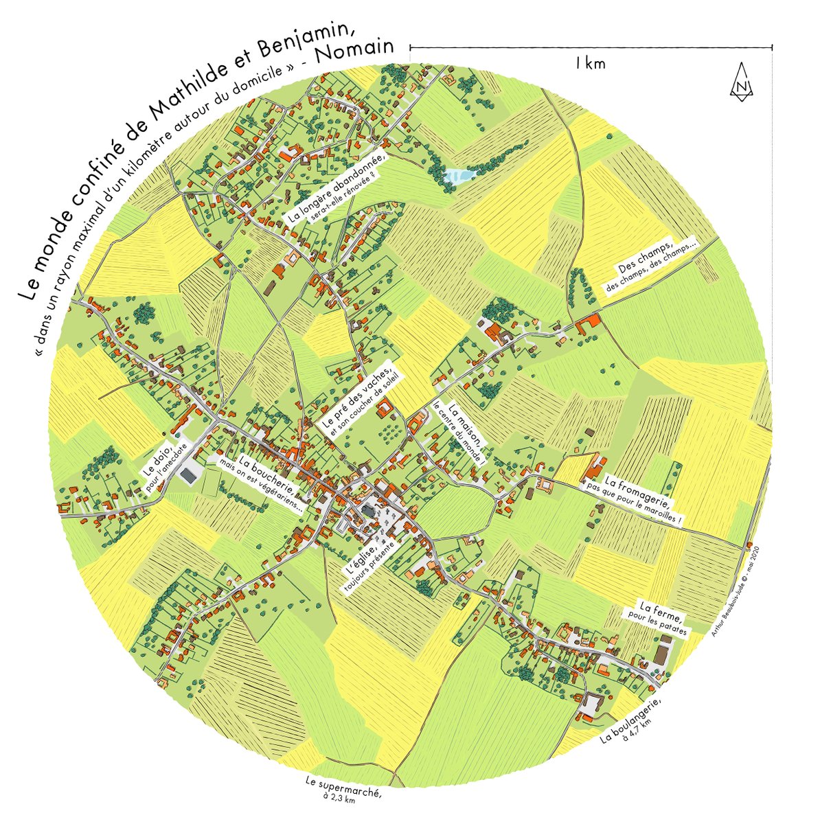 Tabularthur's tweet photo. Bon, vu qu’en ce moment c’est la diète niveau boulot, voici une deuxième carte du confiné, cette fois-ci plus rurale ! On est chez des amis qui ont eu envie de jouer le jeu 😘 #confinement #cartographie #nomain #sivousavezduboulotjesuispreneur https://t.co/1o5mPumNSN
