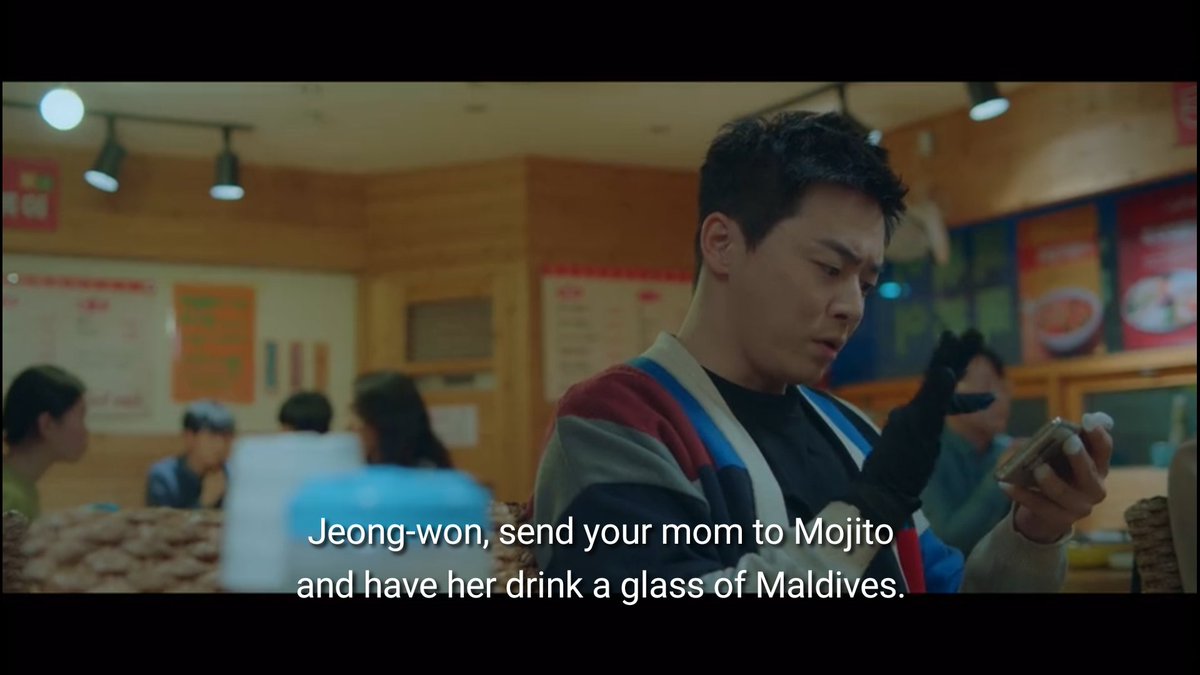 Ikjun joke that make Song Hwa laughed is a parody from Korean Movie Inside men  • The lines originally is "Do you want to go to mojito and drink at Maldives? • Lee Byung used Mechanical Hands, so ikjun played his hands like thatIts funny!! #HospitalPlaylist