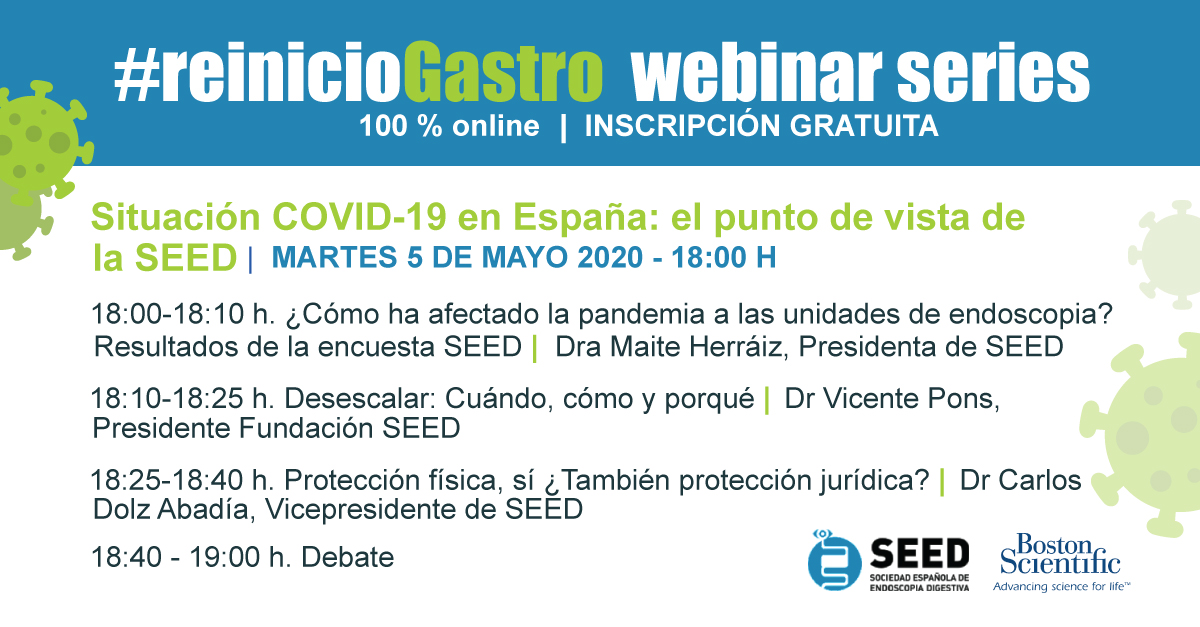 Mañana 1º webinar #reinicioGastro 📹 Debatiremos con los Dres <a href="/MaiteHerraiz/">Maite Herráiz</a>, <a href="/vicen_pons/">Vicente Pons</a> y <a href="/dolz_abadia/">Dr. Carlos Dolz Abadia</a> sobre medidas, protección y recomendaciones para la desescalada #COVID19 en endoscopia

Inscríbete ahora ➡️ bit.ly/SEEDwebinarReg… vía <a href="/BSC_Spain/">@BSC_Spain</a> 

#gastroCOVID19