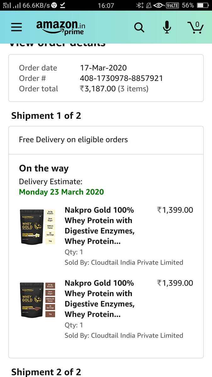 imkaranmishra's tweet photo. @amazon  I have ordered whey protein before lockdown period but not received the product till date nor I am able to cancel the same... If you are abke to deliver than please deliver or cancel the order and refund the money ASAP.. https://t.co/eno6vXPhNd