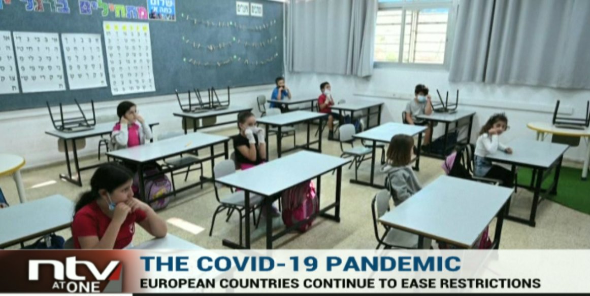 ntvkenya's tweet photo. Israel commences gradual reopening of schools as a way of getting their economy back on track.

Preschool and some primary classes have reopened, except in communities considered to still be at exceptionally high risk of COVID-19.
#NTVAtOne @zeynabIsmail https://t.co/350kQK5fYb